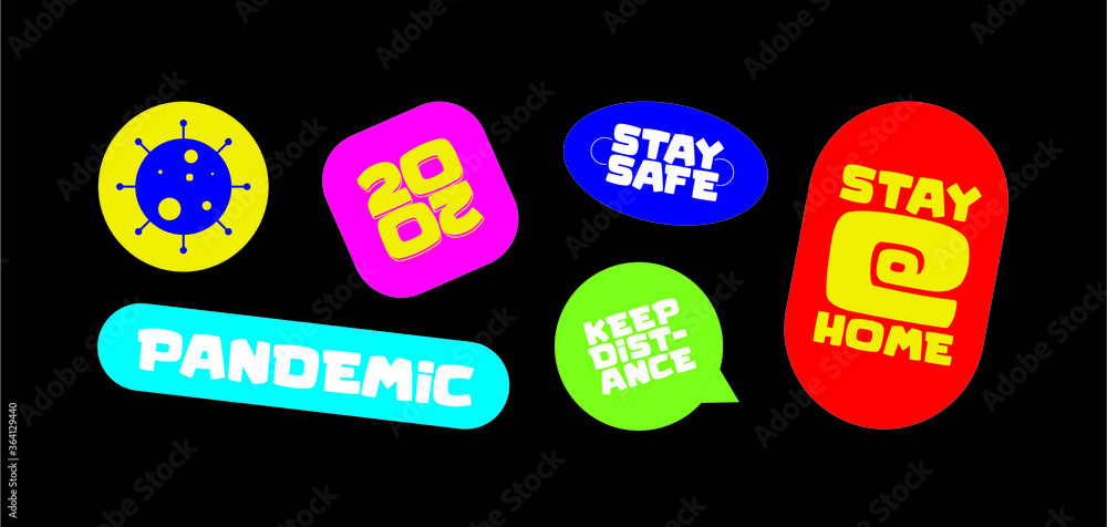 Coronavirus COVID-19 prevention sticker set. Trendy badges flat vector Coronavirus COVID-19 prevention sticker set. Trendy badges flat vector