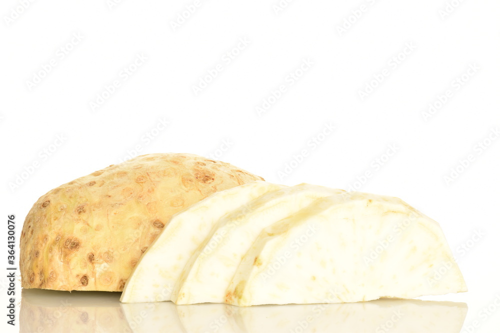 Celery root, close-up, isolated on white Celery root, close-up, isolated on white