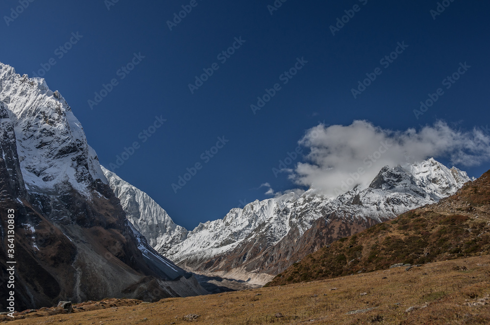 Syancha glacier, as seen   from Samdo village to Larkya Phedi camp on Manaslu Circuit trek, Manaslu Himal range, Gorkha district, Nepal Himalaya, Nepal.