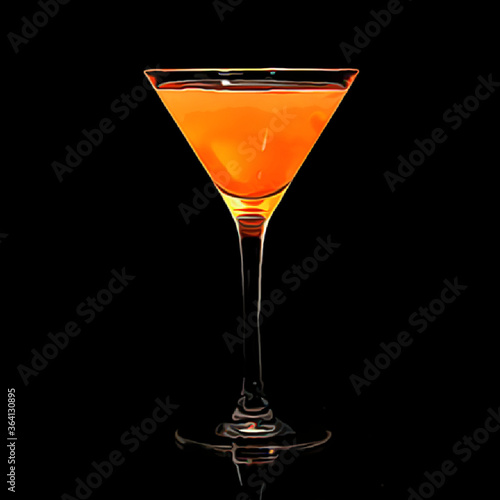 Orange cocktail in martini glass on black background
