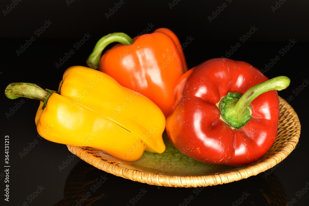 Sweet bell pepper, close-up, isolated on black.
