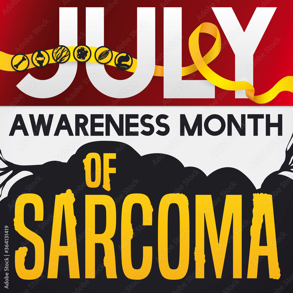 Calendar with Sarcoma Silhouette and Ribbon Promoting its Awareness Month, Vector Illustration