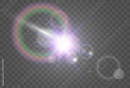Bright beautiful star.Vector illustration of a light effect on a transparent background.