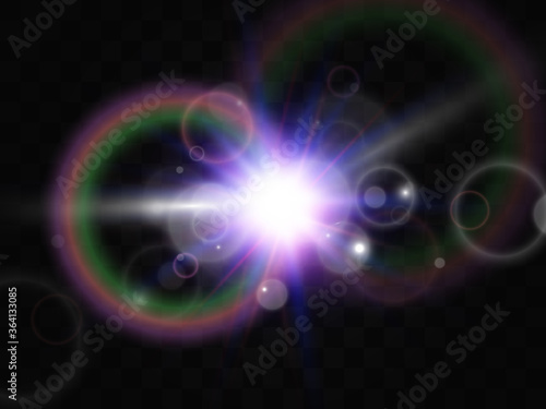 Bright beautiful star.Vector illustration of a light effect on a transparent background.