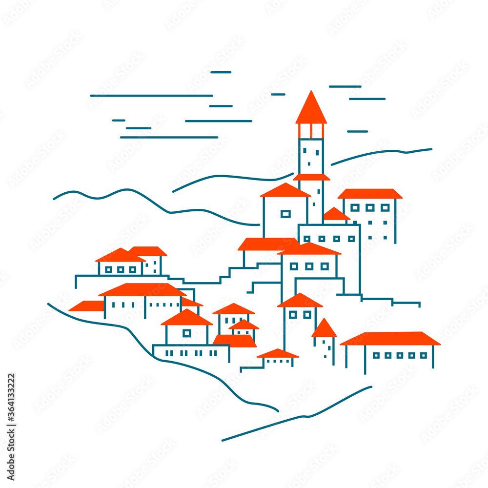 Mediterranean city vector minimalistic illustration. Suitable for postcards and different souvenir prints.
