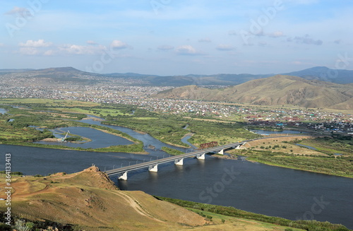 Bridge and Selenga river in the Asian part of Russia photo