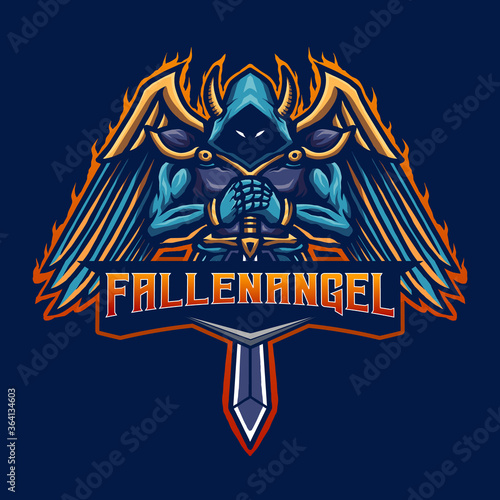 Falling Angel with Hood design with modern illustration concept style for team, badge, emblem and thirst printing. Angel Knight illustration for gaming sport dark Red Background. Vector illustration