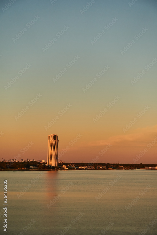 View of Clear Lake, Texas  with orange sunset