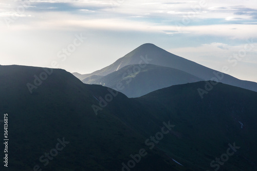 Summer landscape in the Carpathian mountains. View of the mountain peak Hoverla - is the highest mountain in Ukraine © almostfuture