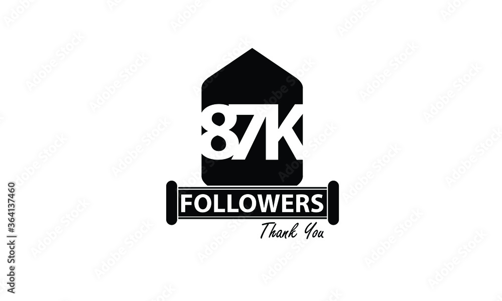 87K, 87.000 Follower Thank you. Sign Ribbon All Black space vector illustration on White background - Vector 87K, 87.000 Follower Thank you. Sign Ribbon All Black space vector illustration on White background - Vector