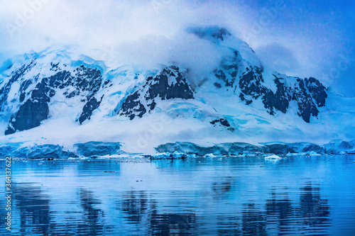 Blue Glacier Snow Mountains Reflection Paradise Bay Skintorp Cove Antarctica