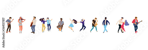 Dancing people vector isolated illustration. Musicians flat illustration