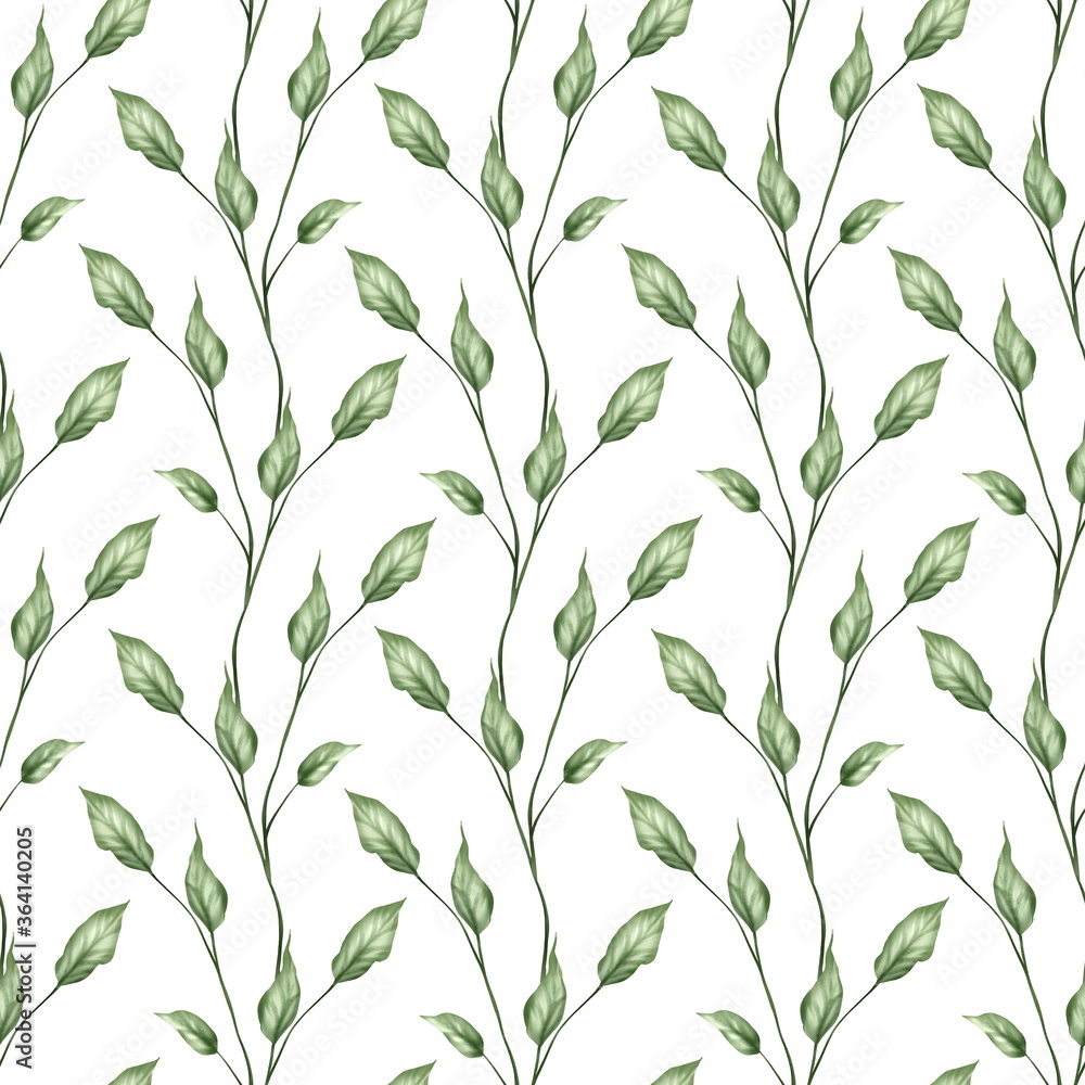 Seamless leaves pattern. Background with green branches Seamless leaves pattern. Background with green branches