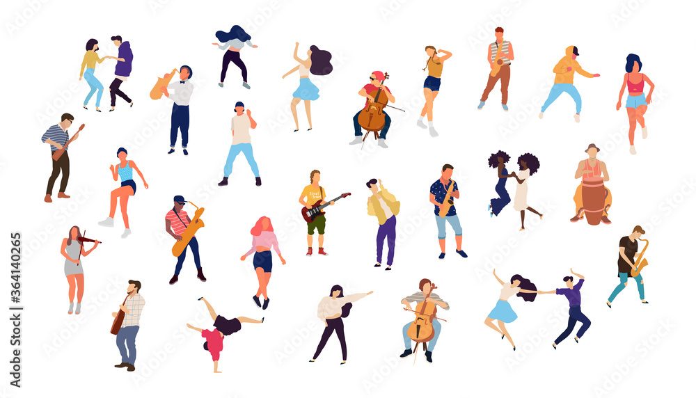 Dancing people vector isolated illustration. Musicians flat illustration