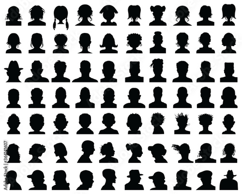 Silhouettes of human heads, avatar profiles on a white background