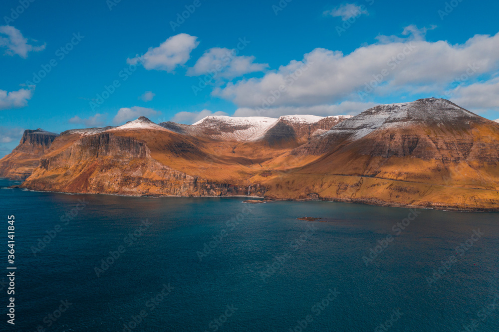 Faroe Islands aerial view with drone in daylight