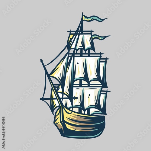 Silhouette of sea ship, marine vacation transport