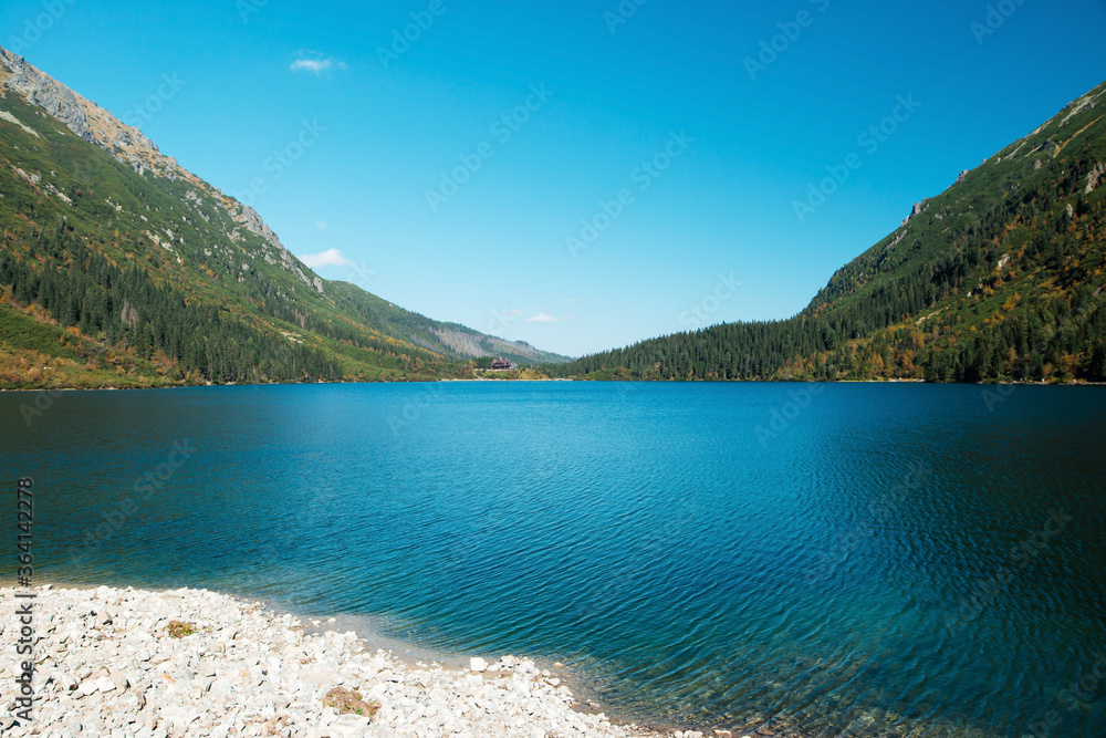 Beautiful natural landscape of mountain lake in Poland