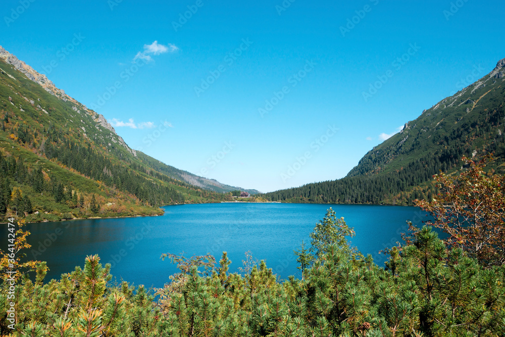 Naklejka premium Natural background of mountain lake in Poland