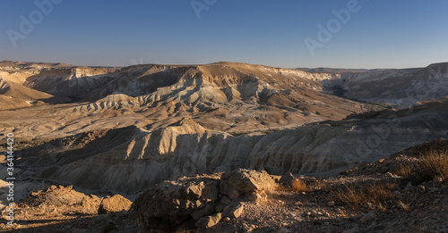 View of Nahal Zin, a 120 km long intermittent stream, the largest canyon in country, as seen from Sde Boker field school, Negev desert, Israel. © MoVia1