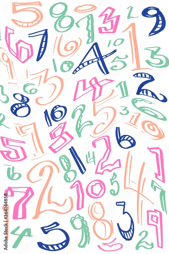 Abstract artwork hand drawn number designs numerals from 1 to 10