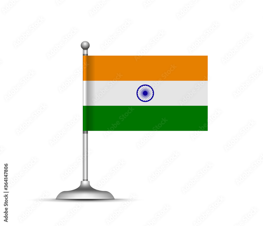 Indian flag standing on white background. illustration Stock Illustration |  Adobe Stock