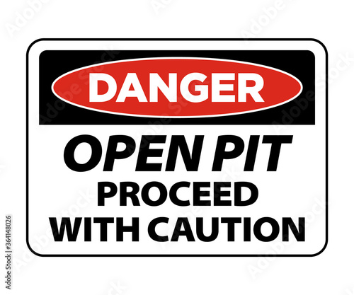 Danger open pit proceed wit caution. open trench, hole sign and symbol vector