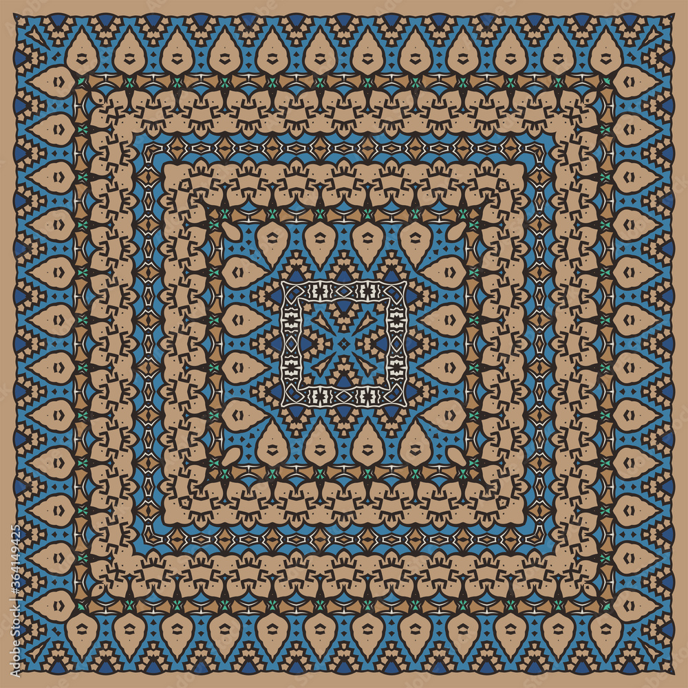 Square ornament for scarves or pillows, for printing on fabric or paper. Frame. Square ornament for scarves or pillows, for printing on fabric or paper. Frame.