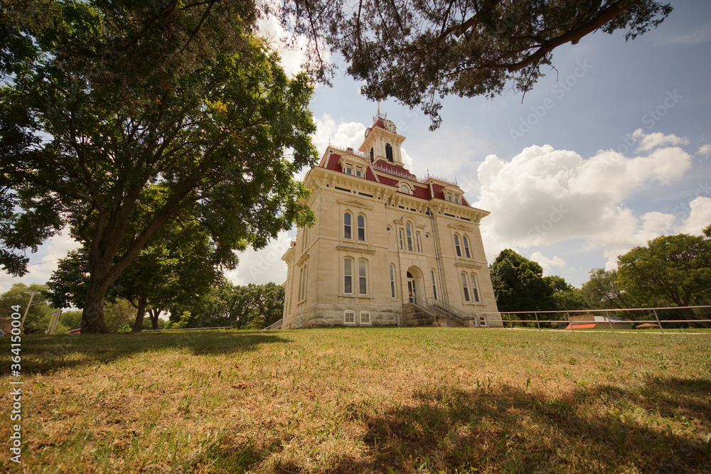 Fototapeta premium County Courthouse in a small prairie town in Kansas on a summer day.