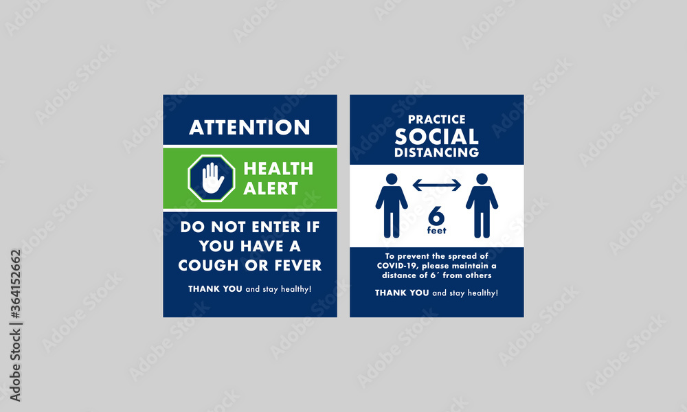 Obraz premium Signage for avenues and streets, to promote social distance 6 feet and prevent entry to people with cough and fever in some places