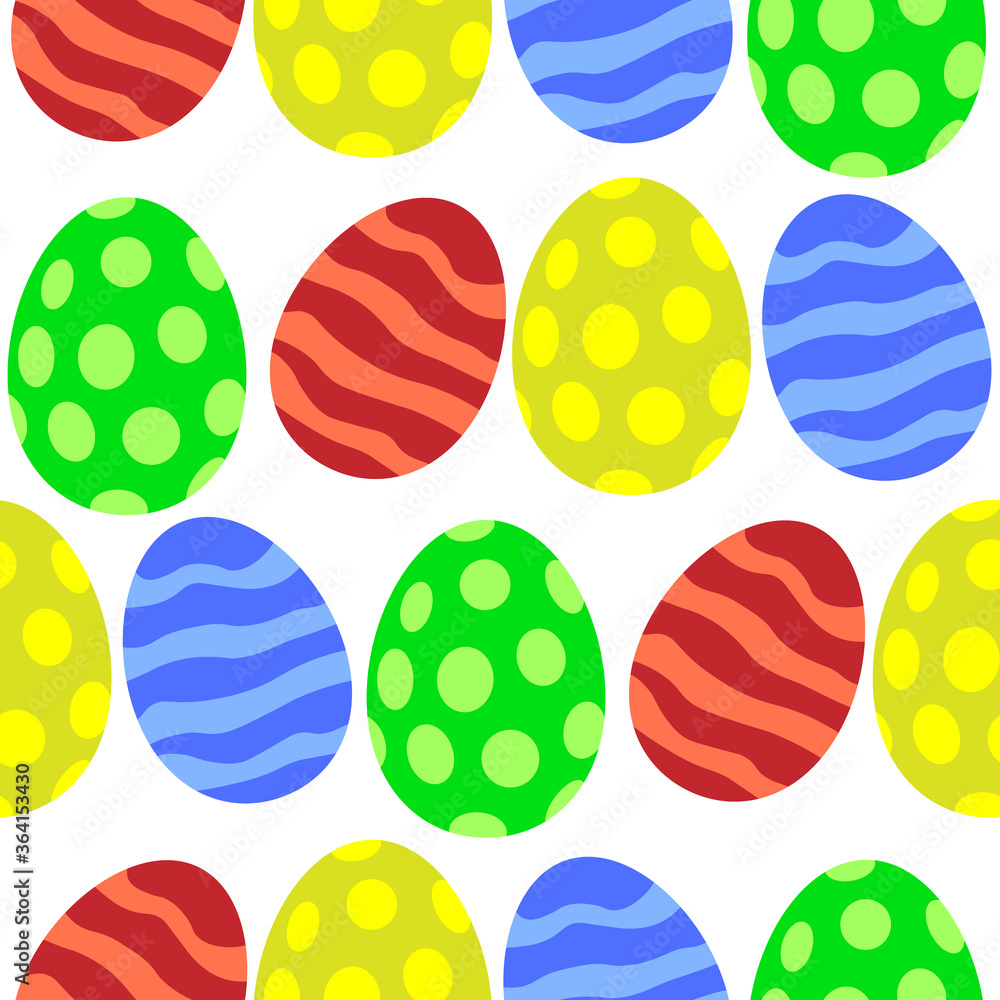 Seamless pattern with easter eggs. Blue, red, yellow, green eggs on transparent background.