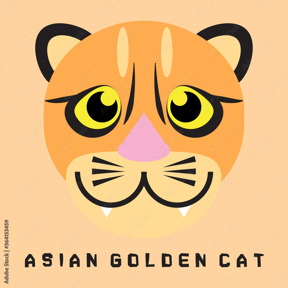 Cartoon illustration of tiger face (Asian golden cat), eps10 vector format