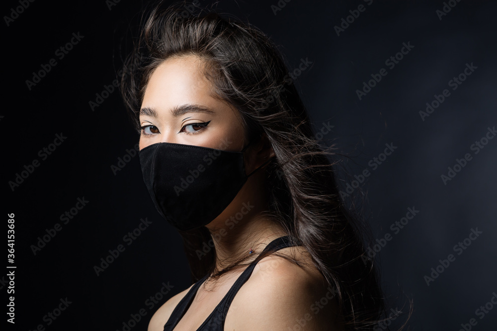 beautiful asian girl in protective mask. Fashionable stylish trend portrait. Fashion new quarantine normal. Accessory elegant glamour. makeup asia eyes. copyspace banner Stock Photo | Adobe Stock