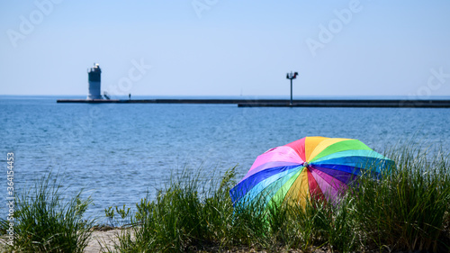 colorful beach umbrella on a summer day