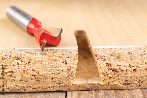 Dovetail cutter and chipboard groove. Joiner's accessories for small jobs. photo