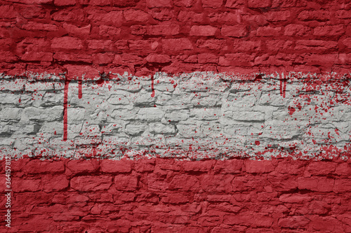 painted big national flag of austria on a massive old brick wall © luzitanija