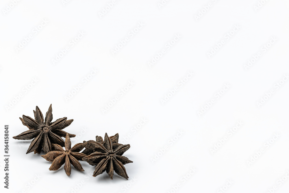 Star anise fruits on white background with copy space. Star anise fruits on white background with copy space.