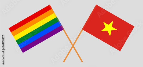 Crossed flags of LGBT and Vietnam