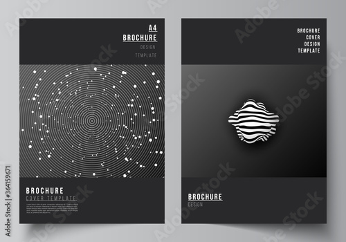Vector layout of A4 format cover mockups design templates for brochure, flyer layout, booklet, cover design, book design, brochure cover. Tech science future background, space astronomy concept.