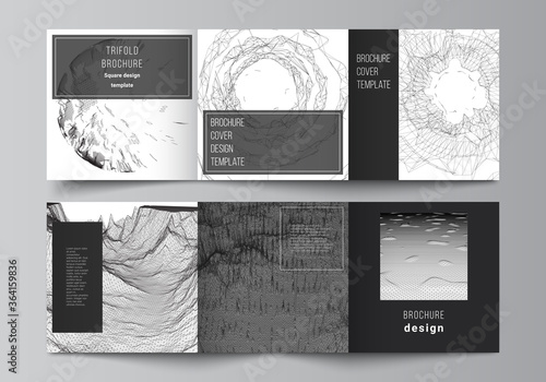 Vector layout of square covers templates for trifold brochure, flyer, magazine, cover design, book design, cover. Abstract 3d digital backgrounds for futuristic minimal technology concept design.