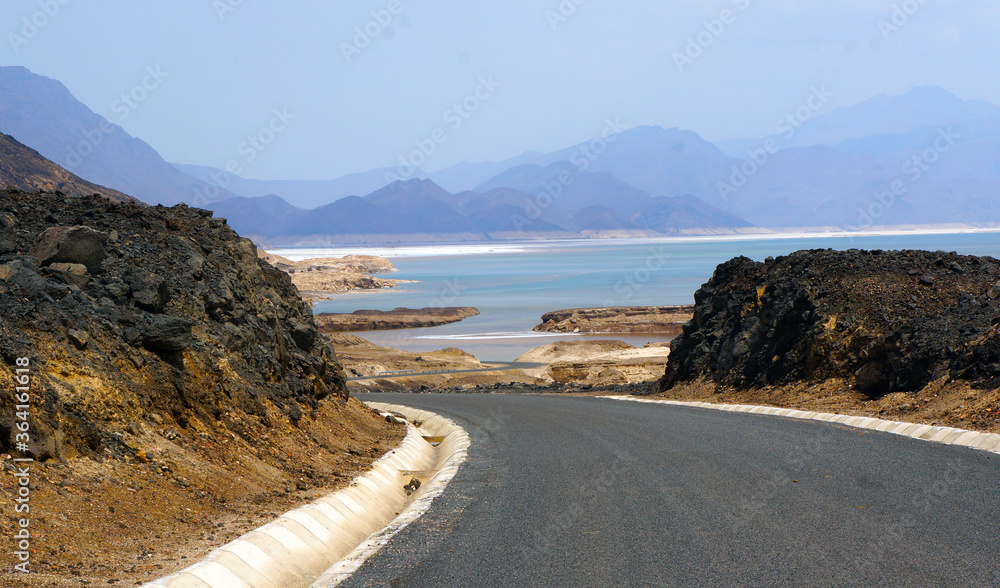 The road to Lake Assal, the lowest point in Africa, in Djibouti's Danakil Desert