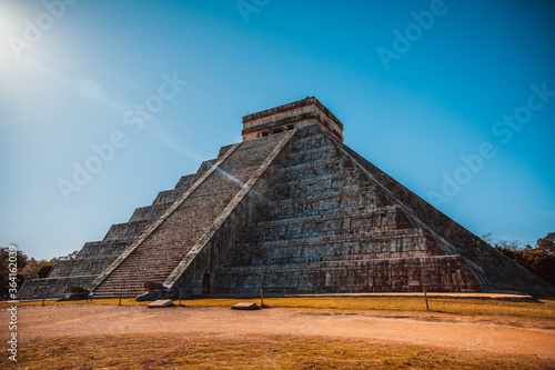 Travel Mexico background - Anicent Maya mayan pyramid El Castillo  Kukulkan  in Chichen-Itza  Mexico