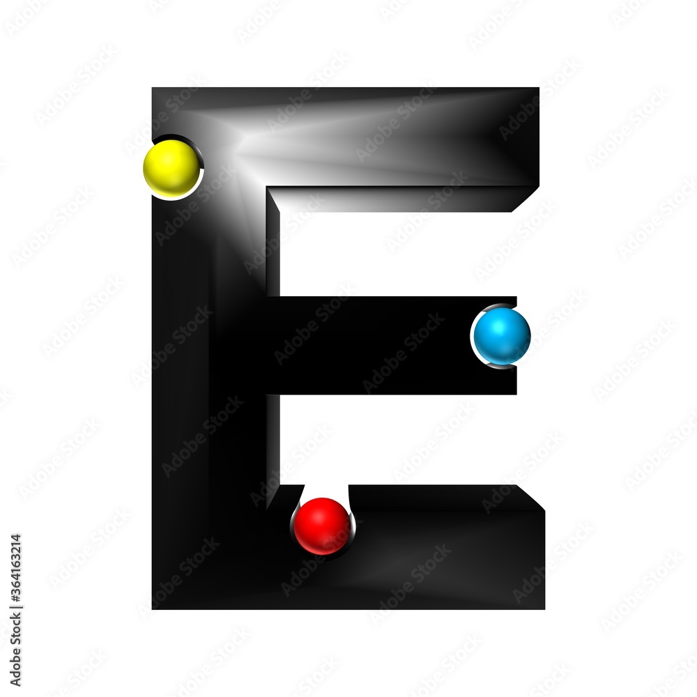 3D THICK BLACK ENGLISH ALPHABET TEXT WITH RED YELLOW BLUE BALLS 3D THICK BLACK ENGLISH ALPHABET TEXT WITH RED YELLOW BLUE BALLS