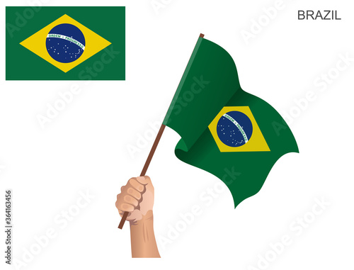 Flag of the State of Brazil hoisted with a stick held by hand to ignite the spirit of state