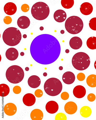 Bright Celestial Circles, Dots, Hearts, and Stars Pattern