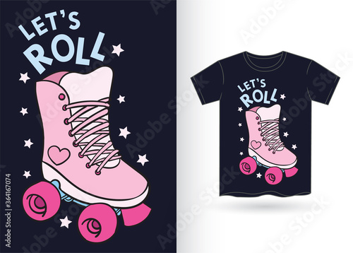 Hand drawn roller skate cartoon illustration for t shirt