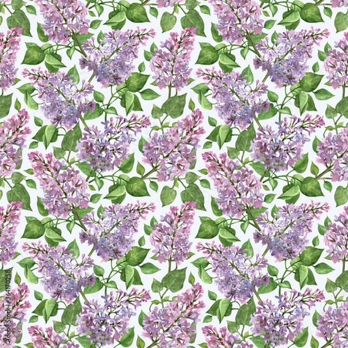 Watercolor seamless pattern with lilac twigs. Floral print for tekstile, wallpaper or wrapping paper. photo