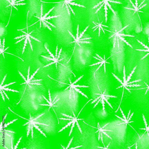 Cannabis leaves seamless Watercolor pattern