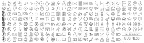 200 line icon set related to business