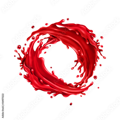 Cherry juice splashes circle on a white background